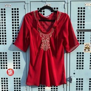 Elegant Red Embroidered Women's Top